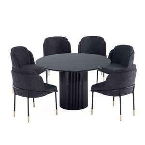 7-Piece Hathaway  59.05  Round Dining Set in Black with 6 Flor  Dining Chairs in Black 6-DT05DC052-BK Manhattan Comfort