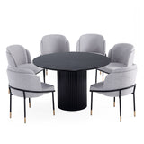 7-Piece Hathaway  59.05  Round Dining Set in Black with 6 Flor  Dining Chairs in Grey 6-DT05DC052-GY Manhattan Comfort