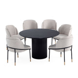 7-Piece Hathaway  59.05  Round Dining Set in Black with 6 Flor  Dining Chairs in Wheat 6-DT05DC052-WT Manhattan Comfort