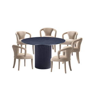 7-Piece Hathaway 59.05 Round Dining Set in Black with 6 Flor Dining Chairs in Grey 6-DT05DC088AR-BKGD Manhattan Comfort