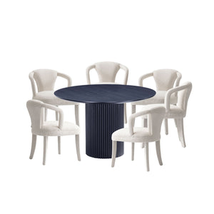 7-Piece Hathaway 59.05 Round Dining Set in Black with 6 Flor Dining Chairs in Ivory 6-DT05DC088AR-BKIV Manhattan Comfort