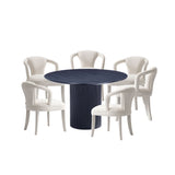 7-Piece Hathaway 59.05 Round Dining Set in Black with 6 Flor Dining Chairs in Ivory 6-DT05DC088AR-BKIV Manhattan Comfort