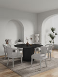 7-Piece Hathaway 59.05 Round Dining Set in Black with 6 Flor Dining Chairs in Silver Lining 6-DT05DC088AR-BKSL Manhattan Comfort