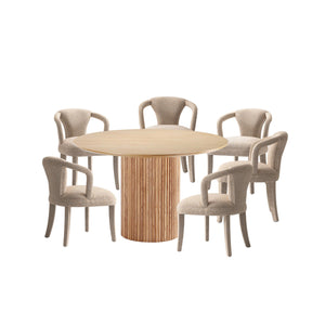 7-Piece Hathaway 59.05 Round Dining Set in Natural with 6 Flor Dining Chairs in Grey 6-DT05DC088AR-NAGD Manhattan Comfort