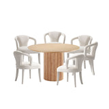 7-Piece Hathaway 59.05 Round Dining Set in Natural with 6 Flor Dining Chairs in Ivory 6-DT05DC088AR-NAIV Manhattan Comfort