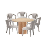 7-Piece Hathaway 59.05 Round Dining Set in Natural with 6 Flor Dining Chairs in Silver Lining 6-DT05DC088AR-NASL Manhattan Comfort