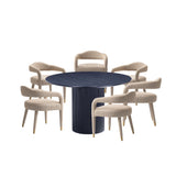 7-Piece Hathaway 59.05 Round Dining Set in Black with 6 Aspen Dining Chairs in Gold Dust 6-DT05DC093AR-BKGD Manhattan Comfort