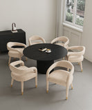 7-Piece Hathaway 59.05 Round Dining Set in Black with 6 Aspen Dining Chairs in Gold Dust 6-DT05DC093AR-BKGD Manhattan Comfort