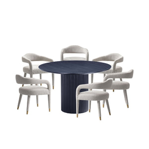 7-Piece Hathaway 59.05 Round Dining Set in Black with 6 Aspen Dining Chairs in Silver Lining 6-DT05DC093AR-BKSL Manhattan Comfort