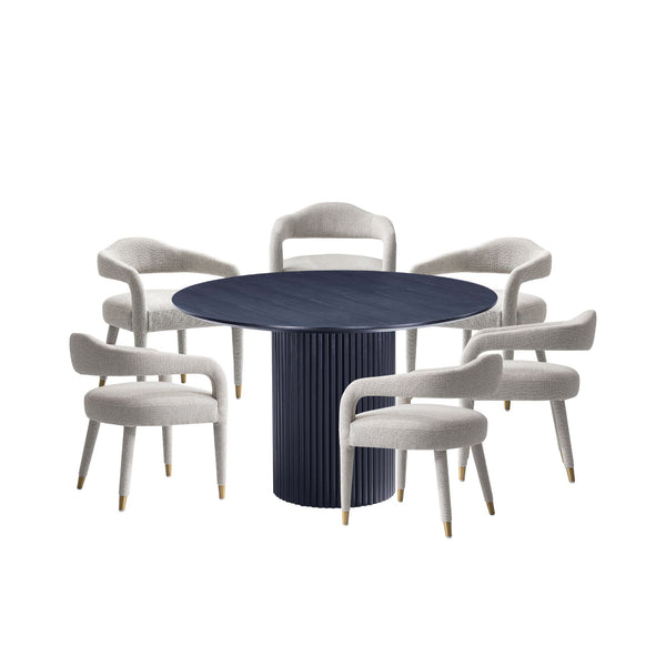 7-Piece Hathaway 59.05 Round Dining Set in Black with 6 Aspen Dining Chairs in Silver Lining 6-DT05DC093AR-BKSL Manhattan Comfort
