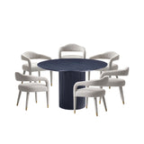 7-Piece Hathaway 59.05 Round Dining Set in Black with 6 Aspen Dining Chairs in Silver Lining 6-DT05DC093AR-BKSL Manhattan Comfort