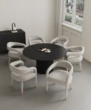 7-Piece Hathaway 59.05 Round Dining Set in Black with 6 Aspen Dining Chairs in Silver Lining 6-DT05DC093AR-BKSL Manhattan Comfort