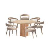 7-Piece Hathaway 59.05 Round Dining Set in Natural with 6 Aspen Dining Chairs in Gold Dust 6-DT05DC093AR-NAGD Manhattan Comfort