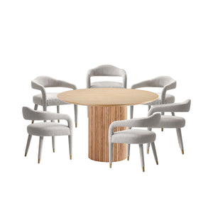 7-Piece Hathaway 59.05 Round Dining Set in Natural with 6 Aspen Dining Chairs in Silver Lining 6-DT05DC093AR-NASL Manhattan Comfort