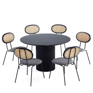 7-Piece Hathaway  59.05  Round Dining Set in Black with 6 Jardin  Dining Chairs 6-DT05DCCA06-GY Manhattan Comfort