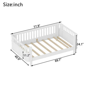 Twin Solid Pine Low Profile Kids Bed with Full Guardrail System and Rounded Safe Corners