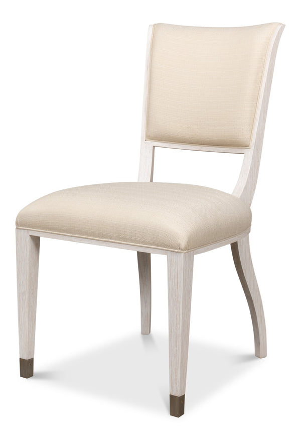 Sarreid Elegant Dining Side Chair In Whitewash - Solid Wood With Metal Feet, Perfect For Stylish Spaces White  60-156-6