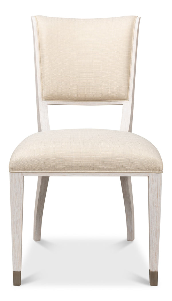 Sarreid Elegant Dining Side Chair In Whitewash - Solid Wood With Metal Feet, Perfect For Stylish Spaces White  60-156-6