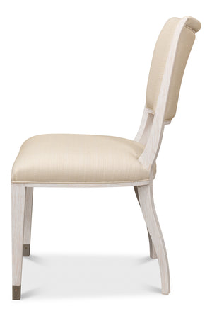 Sarreid Elegant Dining Side Chair In Whitewash - Solid Wood With Metal Feet, Perfect For Stylish Spaces White  60-156-6