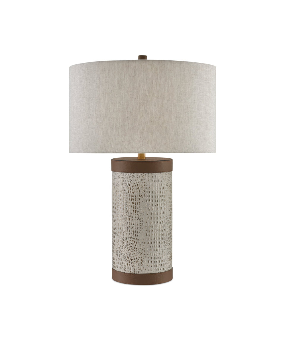 Currey & Company Baptiste Crocodile Embossed Leather Table Lamp with Brass Hardware and Linen Shade 6000-0038