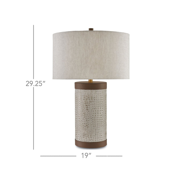Currey & Company Baptiste Crocodile Embossed Leather Table Lamp with Brass Hardware and Linen Shade 6000-0038