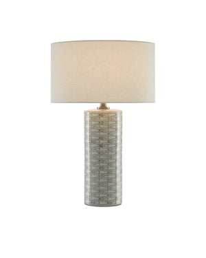 Currey & Company Fisch Handcrafted Porcelain Table Lamp Coastal Fish Motif Linen Shade Nickel Base 6000-0283