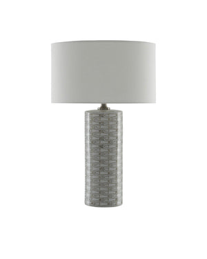 Currey & Company Fisch Handcrafted Porcelain Table Lamp Coastal Fish Motif Linen Shade Nickel Base 6000-0283