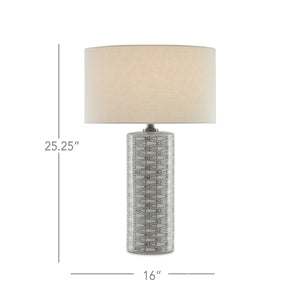 Currey & Company Fisch Handcrafted Porcelain Table Lamp Coastal Fish Motif Linen Shade Nickel Base 6000-0283