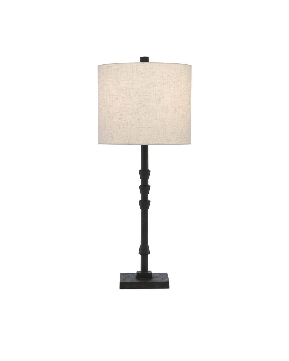 Currey & Company Lohn Cast Iron Sculptural Table Lamp with Beige Poplin Shade for Farmhouse Decor 6000-0344