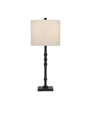 Currey & Company Lohn Cast Iron Sculptural Table Lamp with Beige Poplin Shade for Farmhouse Decor 6000-0344