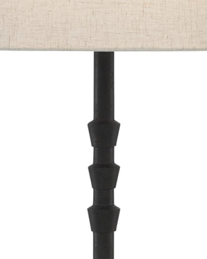 Currey & Company Lohn Cast Iron Sculptural Table Lamp with Beige Poplin Shade for Farmhouse Decor 6000-0344