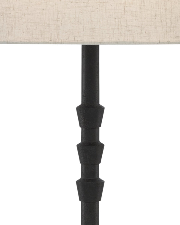 Currey & Company Lohn Cast Iron Sculptural Table Lamp with Beige Poplin Shade for Farmhouse Decor 6000-0344