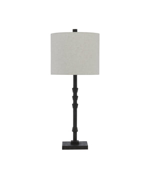 Currey & Company Lohn Cast Iron Sculptural Table Lamp with Beige Poplin Shade for Farmhouse Decor 6000-0344