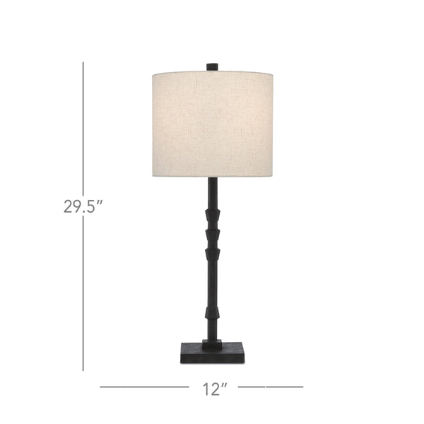 Currey & Company Lohn Cast Iron Sculptural Table Lamp with Beige Poplin Shade for Farmhouse Decor 6000-0344