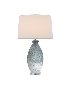 Currey & Company Hatira Handcrafted Glass Table Lamp with Linen Drum Shade for Modern Living Rooms 6000-0467