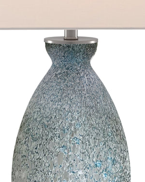 Currey & Company Hatira Handcrafted Glass Table Lamp with Linen Drum Shade for Modern Living Rooms 6000-0467