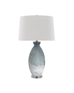 Currey & Company Hatira Handcrafted Glass Table Lamp with Linen Drum Shade for Modern Living Rooms 6000-0467