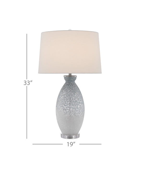 Currey & Company Hatira Handcrafted Glass Table Lamp with Linen Drum Shade for Modern Living Rooms 6000-0467