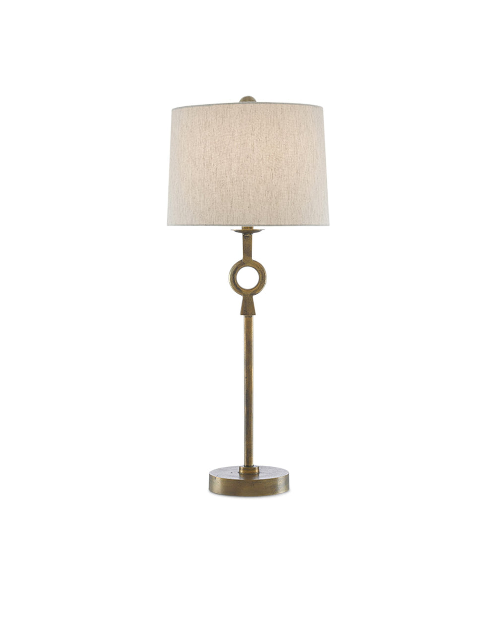 Currey & Company Germaine Antique Brass Floor Lamp Aluminum Stem Cotton Flax Shade Mid-Century Decor 6000-0530