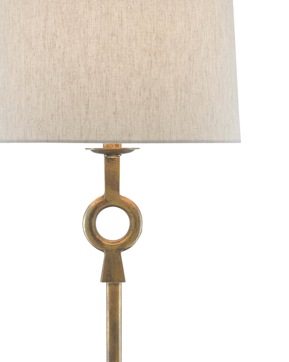 Currey & Company Germaine Antique Brass Floor Lamp Aluminum Stem Cotton Flax Shade Mid-Century Decor 6000-0530
