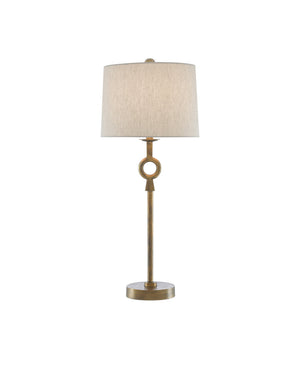 Currey & Company Germaine Antique Brass Floor Lamp Aluminum Stem Cotton Flax Shade Mid-Century Decor 6000-0530