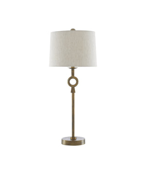 Currey & Company Germaine Antique Brass Floor Lamp Aluminum Stem Cotton Flax Shade Mid-Century Decor 6000-0530