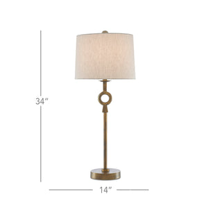 Currey & Company Germaine Antique Brass Floor Lamp Aluminum Stem Cotton Flax Shade Mid-Century Decor 6000-0530