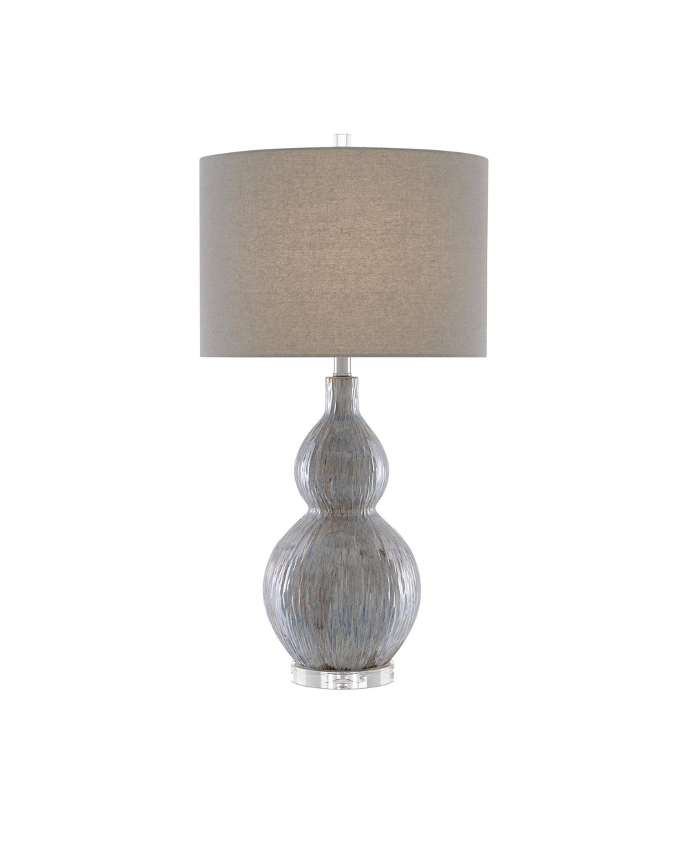 Currey & Company Idyll Gourd Porcelain Table Lamp with Crystal Base and Gray Fabric Shade for Modern Interiors 6000-0610