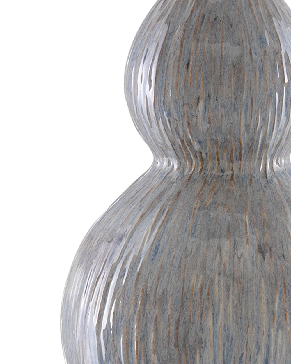 Currey & Company Idyll Gourd Porcelain Table Lamp with Crystal Base and Gray Fabric Shade for Modern Interiors 6000-0610