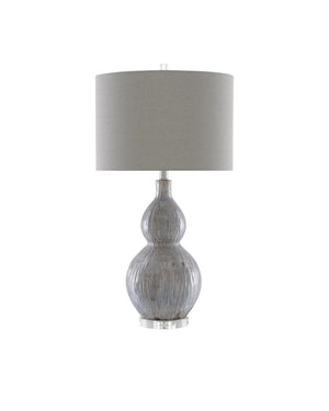 Currey & Company Idyll Gourd Porcelain Table Lamp with Crystal Base and Gray Fabric Shade for Modern Interiors 6000-0610