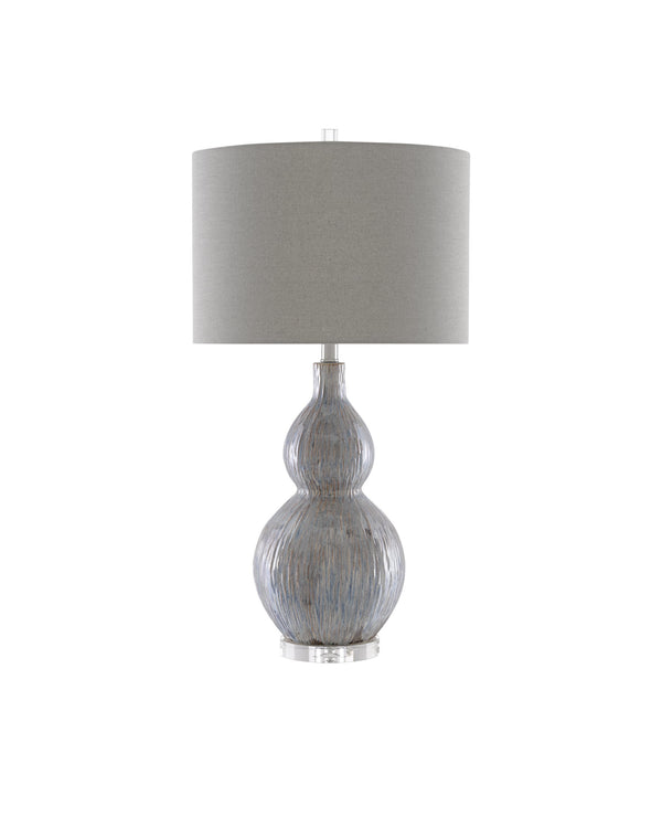 Currey & Company Idyll Gourd Porcelain Table Lamp with Crystal Base and Gray Fabric Shade for Modern Interiors 6000-0610