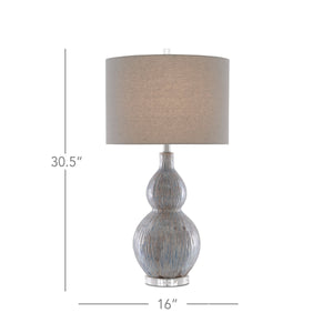 Currey & Company Idyll Gourd Porcelain Table Lamp with Crystal Base and Gray Fabric Shade for Modern Interiors 6000-0610