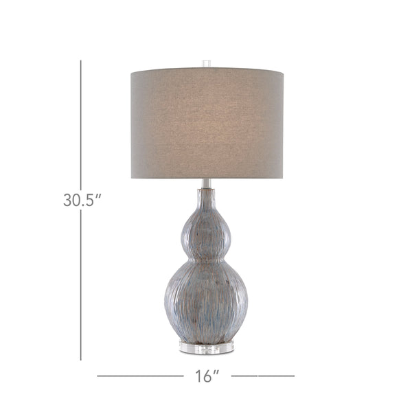 Currey & Company Idyll Gourd Porcelain Table Lamp with Crystal Base and Gray Fabric Shade for Modern Interiors 6000-0610