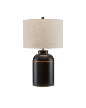 Currey & Company London Wrought Iron Table Lamp with Crackle Finish and Gold Accents for Classic Interiors 6000-0703